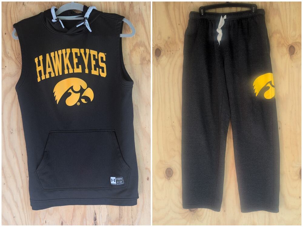 Iowa Hawkeyes Football Under Armor SleevelessHoodie/ ProEdge ThickSweats Men's M